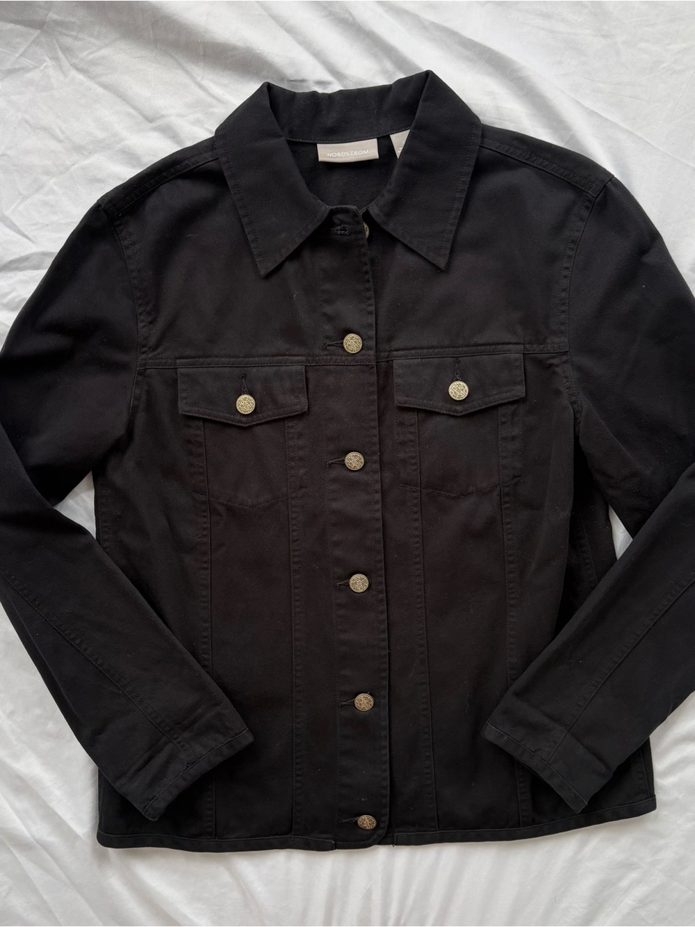 Nordstrom Black Cotton Utility Jacket Gold Button Military Style Size S